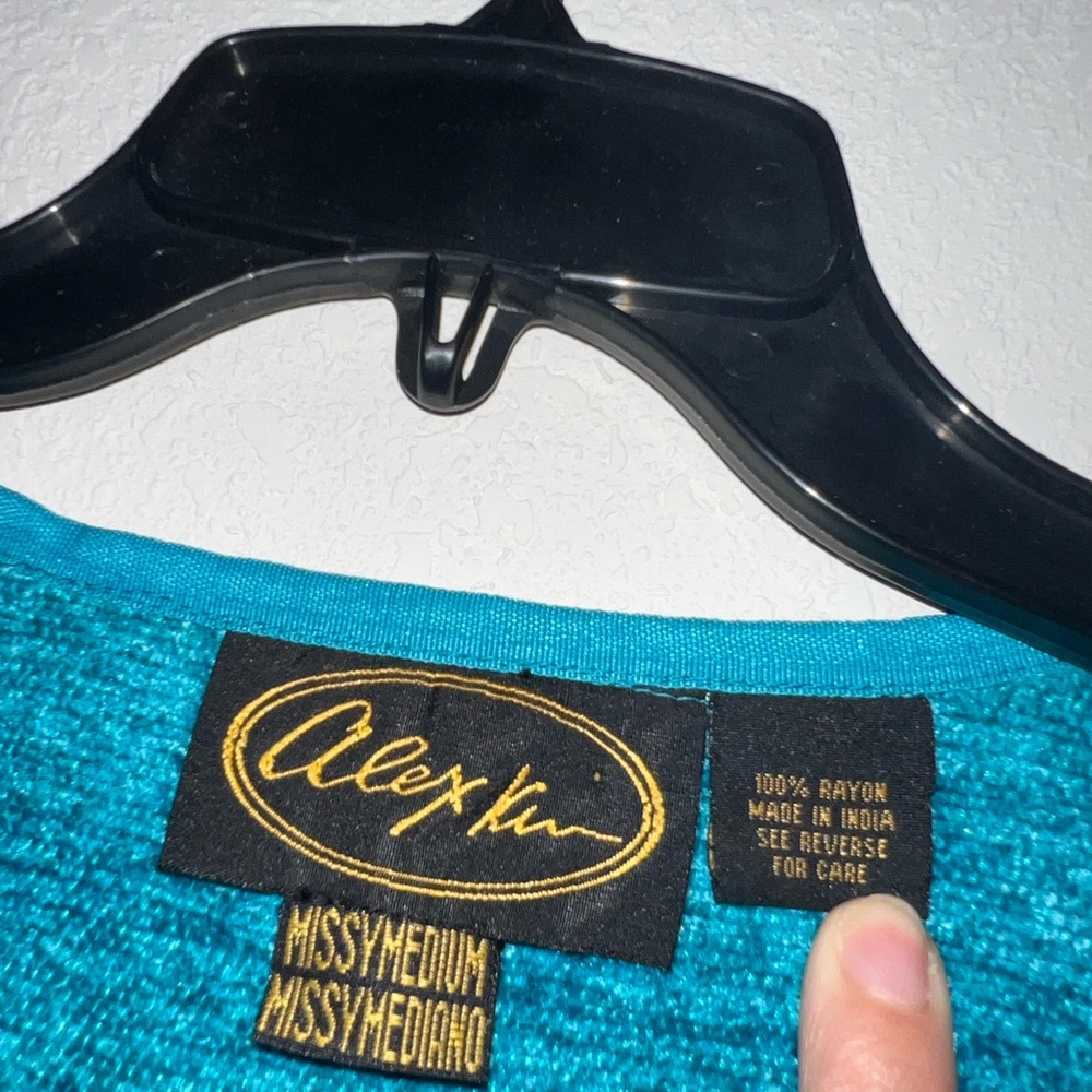 Teal Patchwork Cardigan With Button Closure - image 4